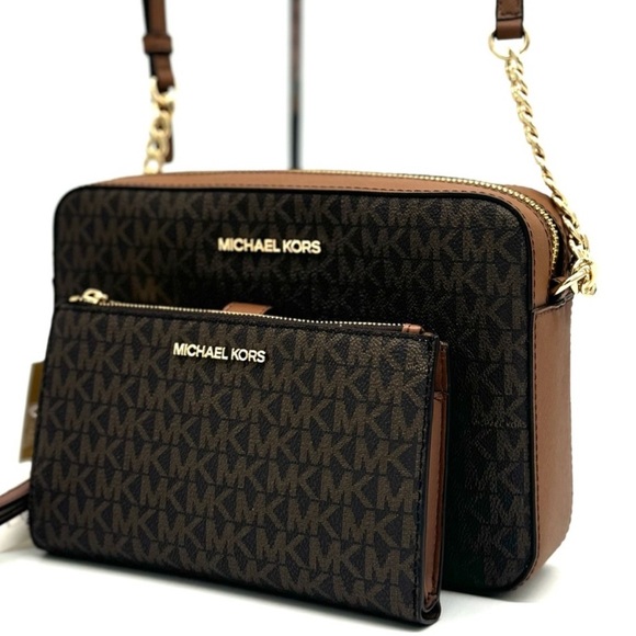 Michael Kors Large EW Crossbody Bag & Large Double Zip Wallet Brown - Picture 1 of 13